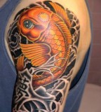 Cool Orange Colored Koi Coy Fish Shaped Tattoo Design on Left Arm