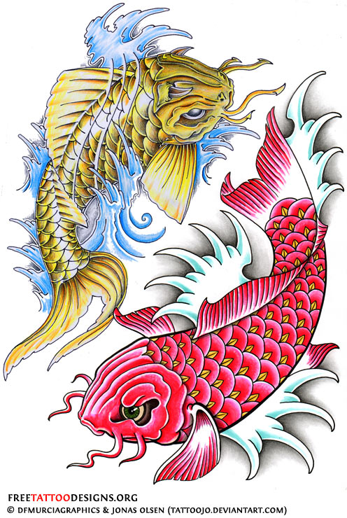 Japanese And Chinese Koi Fish Tattoo Design