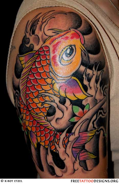 Big Koi Fish Tattoo on Right Upper Arm