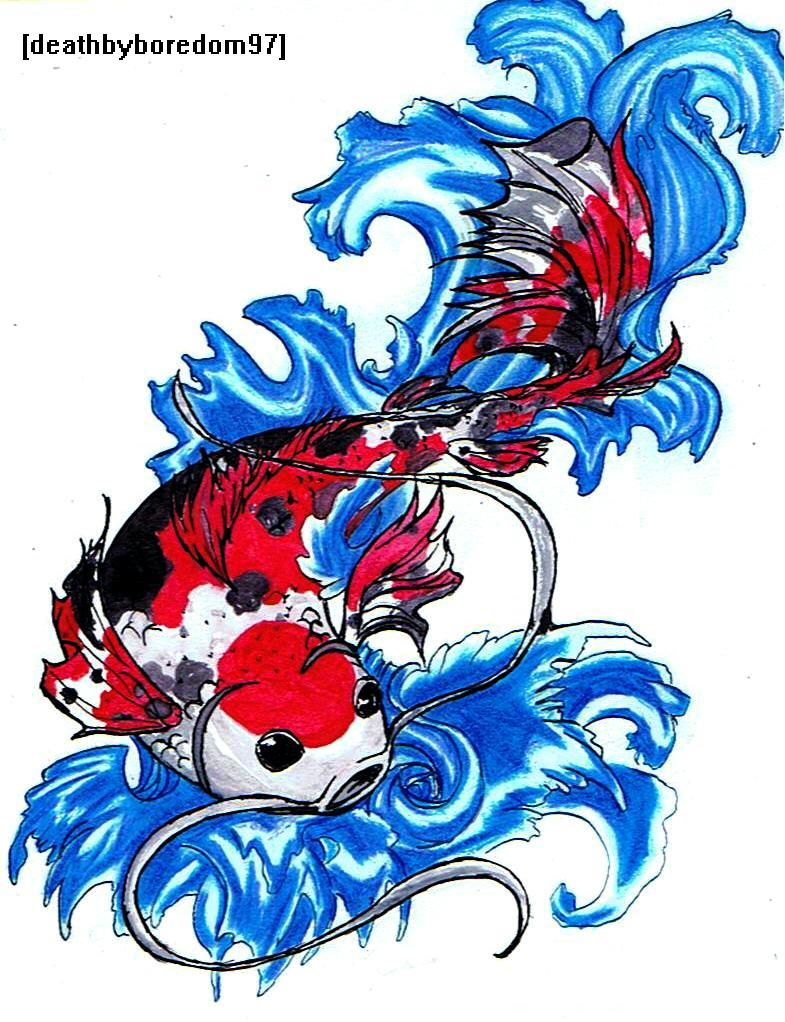 Red Blue Koi Fish Tattoo