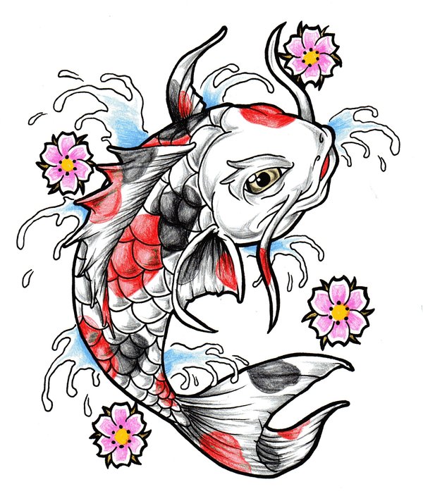Japanese Red Black Koi Fish Tattoo