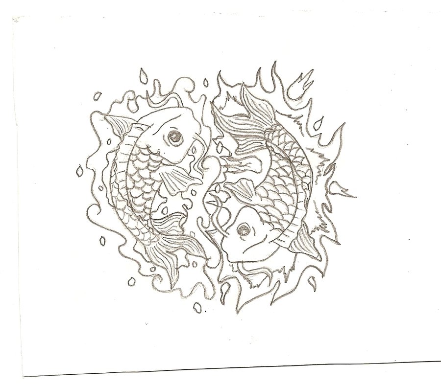 Water And Fire Koi Fish Tattoo Design