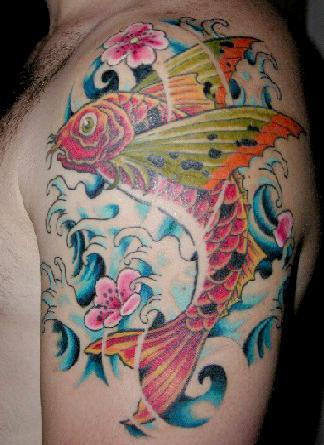 Charming Japanese Koi Coy Fish Tattoo Design on Left Arm
