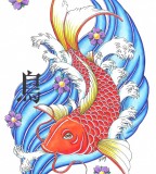 Japanese Red Colored Koi Coy Fish Tattoo Design