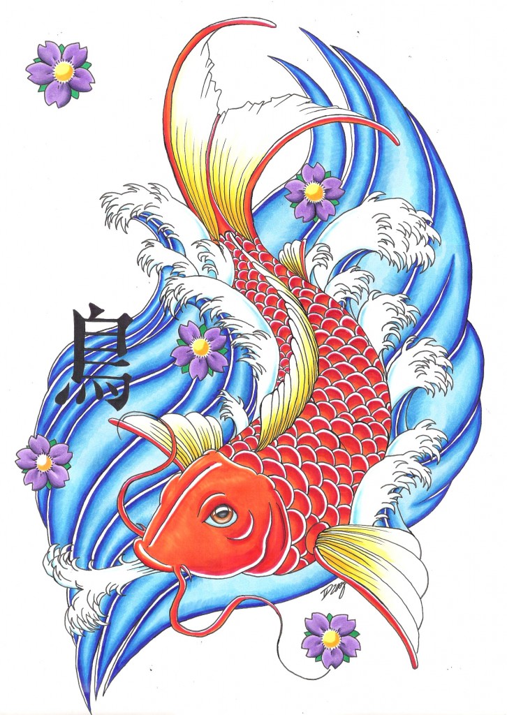 Japanese Red Colored Koi Coy Fish Tattoo Design