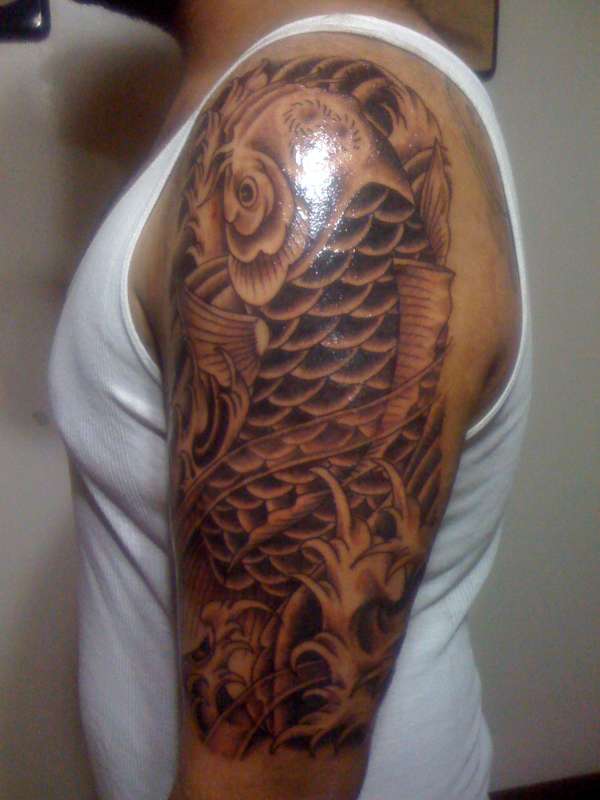 Full Arm Cool Koi Coy Fish Shaped Tattoo Design Photo