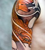 Brown Cute Koi Coy Fish Shaped Tattoo Design