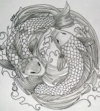 Double Koi Coy Fish Shaped Tattoo Design Sketch