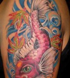 Impressive Red Colored Koi Coy Fish Tattoo Design