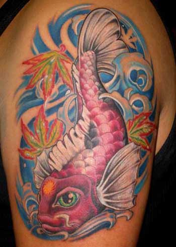 Impressive Red Colored Koi Coy Fish Tattoo Design