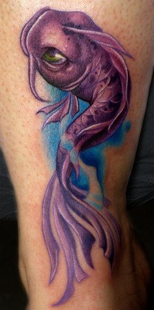 Awesome Purple Colored Koi Coy Fish Tattoo Design Picture