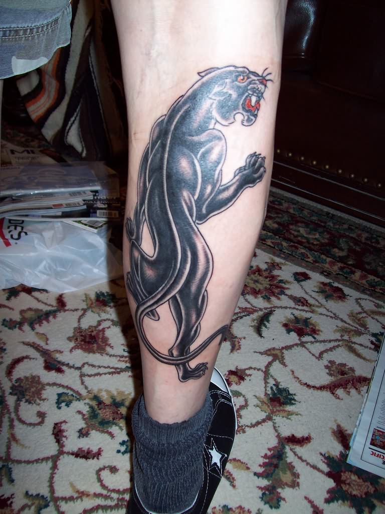 Panther Tattoo On Right Leg