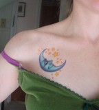 Cute Colorful Girl's Crescent Moon And Star Tattoo