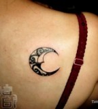 Black Art Swirl Crescent Moon Tattoo