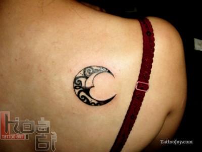 Black Art Swirl Crescent Moon Tattoo