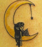 Meaningful Yellow Crescent Moon with Little Girl Tattoo