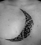 Men Chest Black white Tribal Moon Tattoo Design