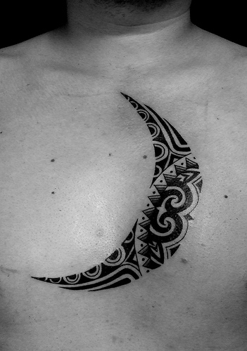 Men Chest Black white Tribal Moon Tattoo Design