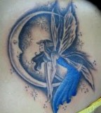 Beautiful Crescent Moon with Blue Fairy Tattoo Design
