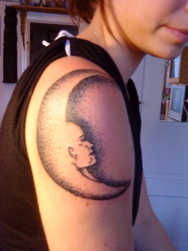 Amazing Crescent Moon Sleeve Tattoo Design
