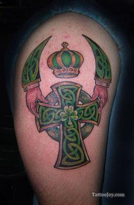 Green Celtic Cross Crown Tattoos