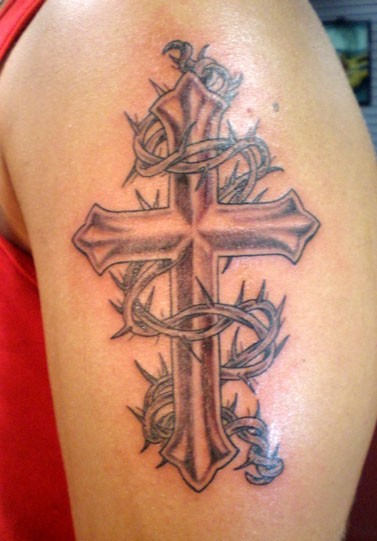 Cross And Crown Of Thorns Tattoos Gallery