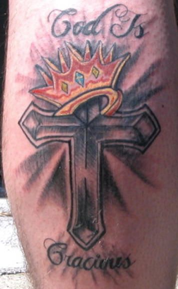 Cross Crown And Wings Across The Chest Tattoo Serbagunamarine