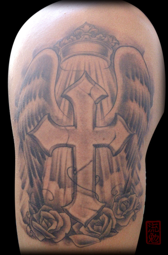 Eddie Loven Cross With Wings And Crown - | TattooMagz › Tattoo Designs