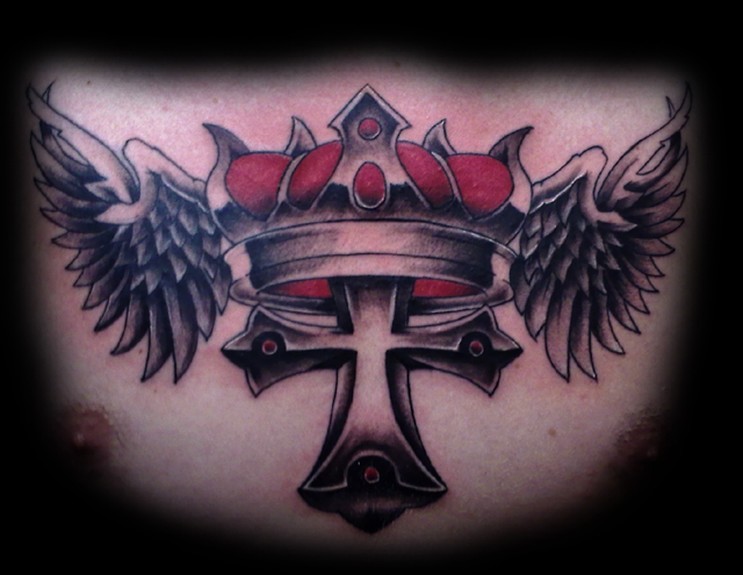 Tattoos Eli Williams Cross Crown And Wings Across The Chest