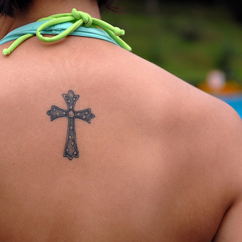 Pretty Cross Tattoos For Women Upper Back