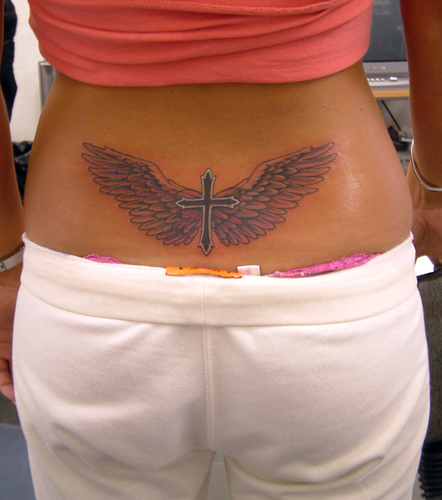 Cool Wing Tattoo Design for Women’s Lower Back