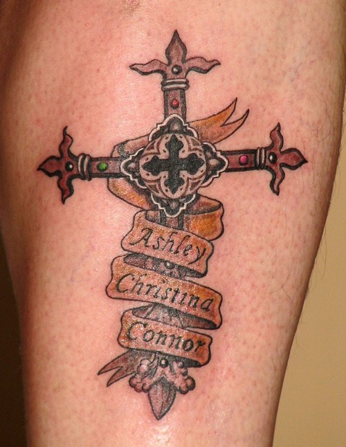 Cross Amp Banner With Kids Names  Tattoo Picture At Checkoutmyink