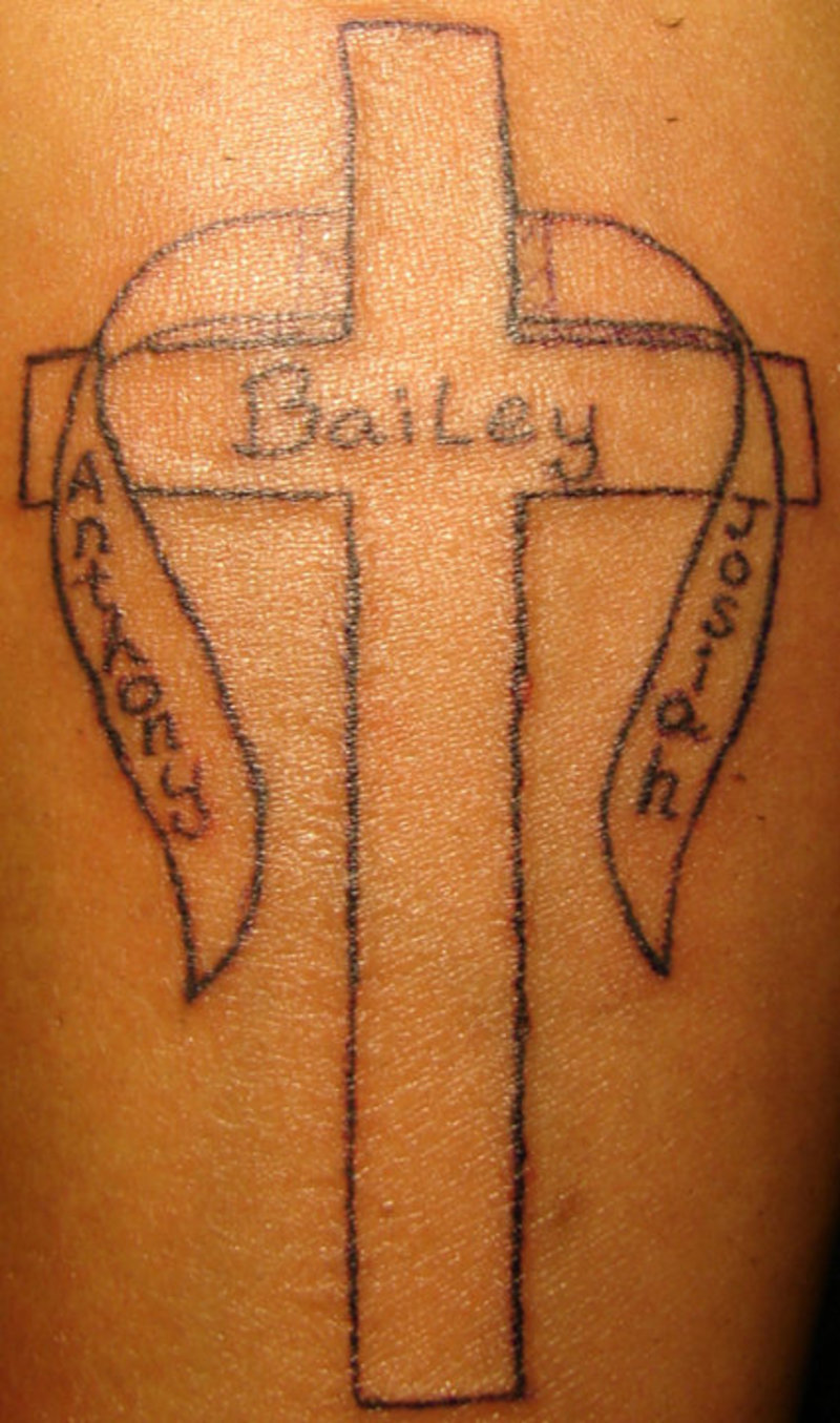 Cross Outline With Bannerboy Names Tattoo Pictures At Checkoutmyink