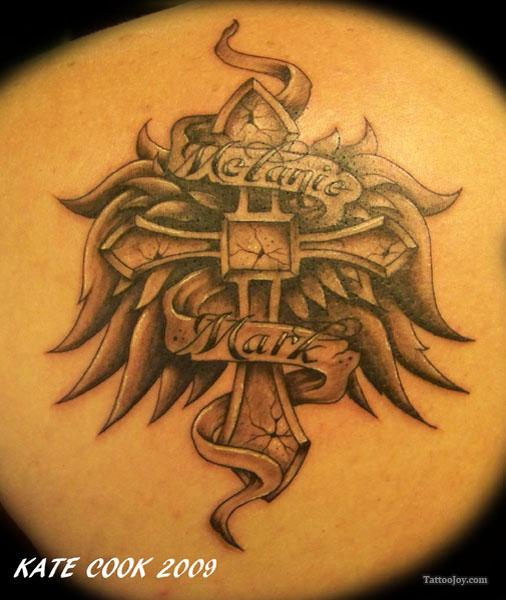 Cross With Names Tattoo