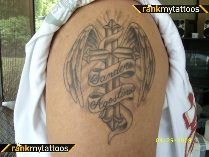 Cross With Wings And Banner Cross Tattoo
