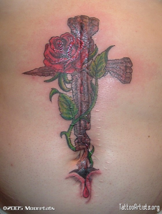 Elegan Cross and Rose Tattoo Artists Pictures