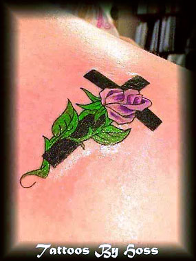 Elegan Cross and Rose Tattoo By Hoss Llc