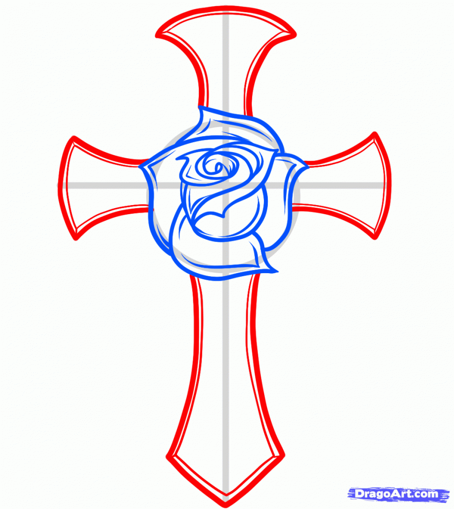 Draw A Rose And Cross For Tattoo