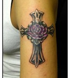 Cross And Rose Cover Up Tattoo For Man
