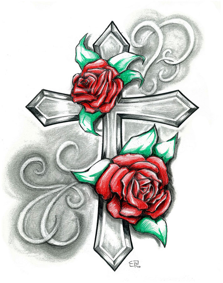 Beautiful Drawing Rose and Cross Design