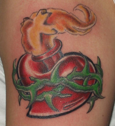 Red Orange Green Thorns Tattoos Design