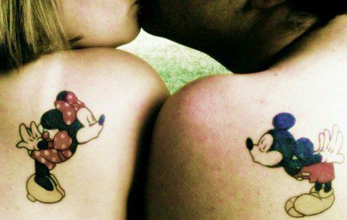 Small Mickey And Minnie Mouse Couple Tattoo