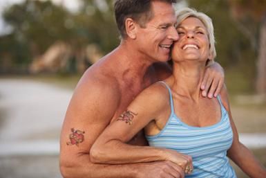 Old Intimate Couples With Matching Tattoo Photo