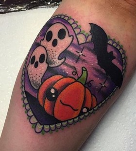 cute-pumpkin-ghost-and-bat-tattoo