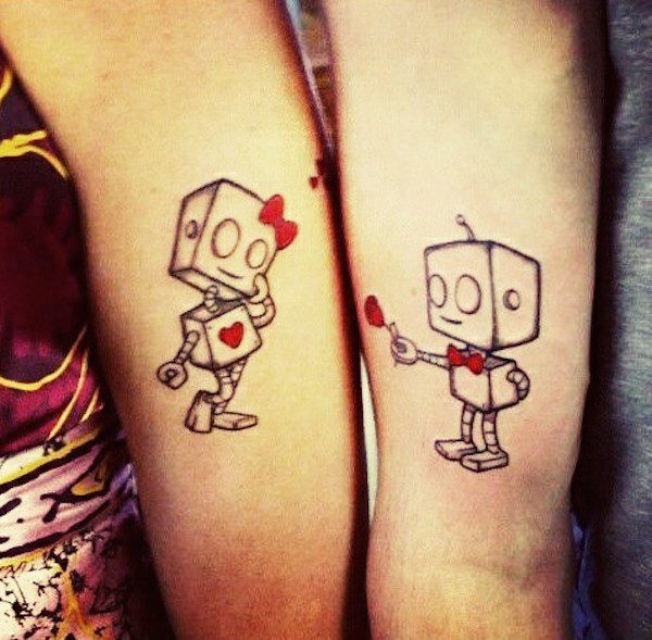 cute robot love couples tattoos