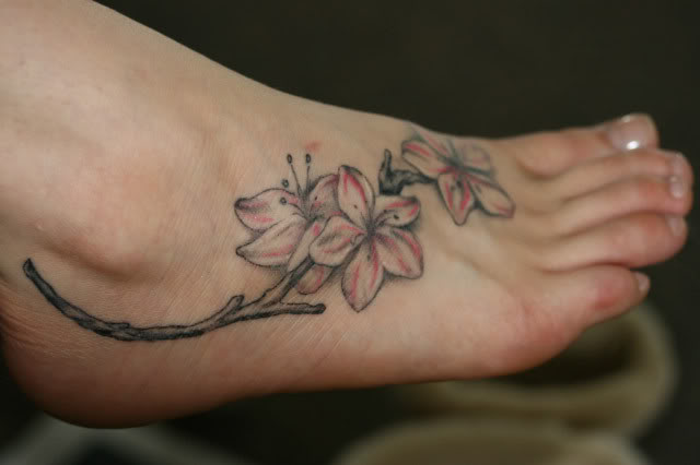 Cherry Blossom Foot Tattoo Design Ideas for Women – Flower Tattoos