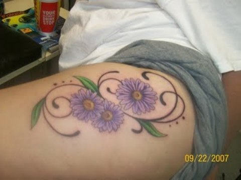 Exotic Purple Daisy Legs / Thigh Tattoos for Women – Flower Tattoos