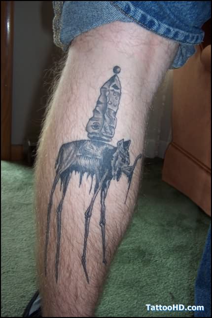Dali Elephant Tattoo on Back Leg for Men and Women