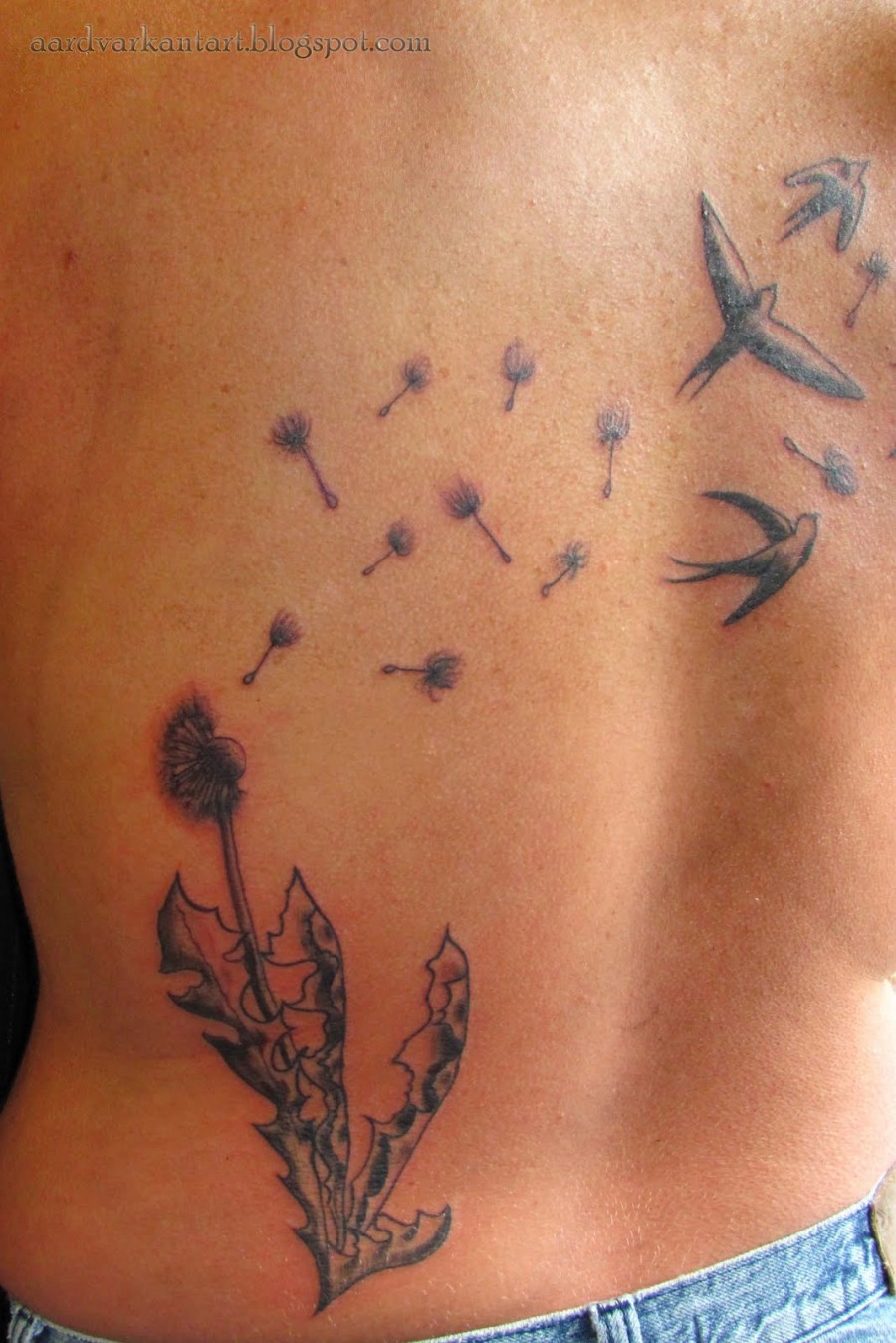 Swallow And Dandelion Tattoo Design