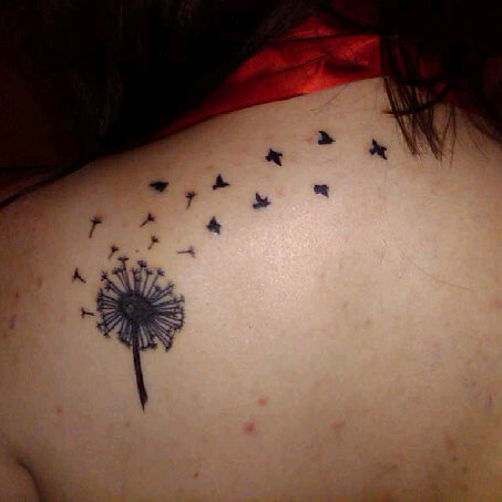 Bird And Dandelion Tattoo On The Shoulder Back